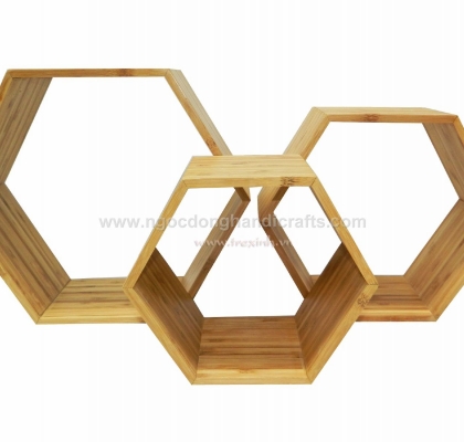 Bộ ba giá sách lục giác bằng tre 